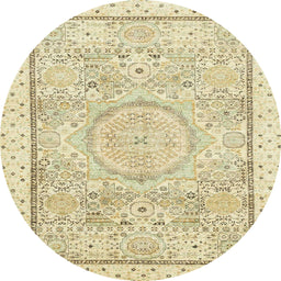 Round Machine Washable Abstract Khaki Gold Rug, wshabs2369