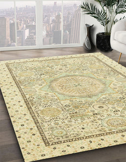Machine Washable Abstract Khaki Gold Rug in a Family Room, wshabs2369