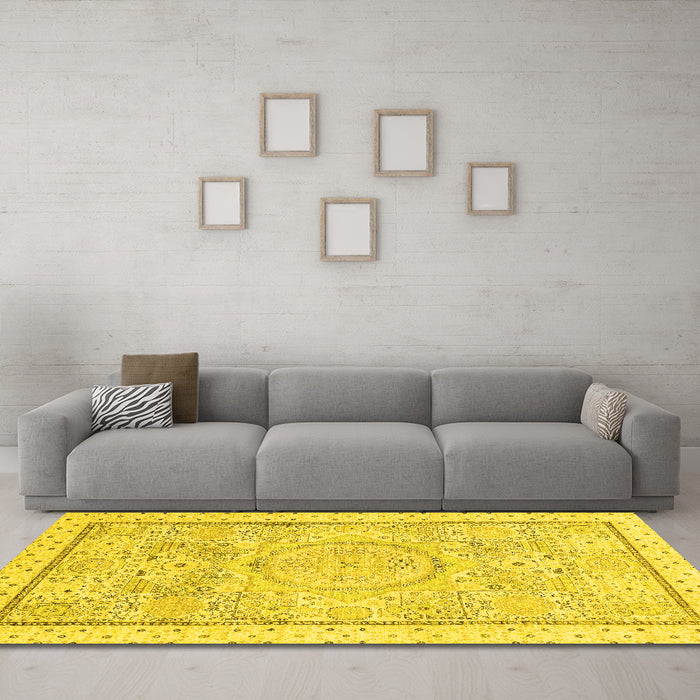 Machine Washable Abstract Yellow Modern Rug in a Living Room, wshabs2369yw