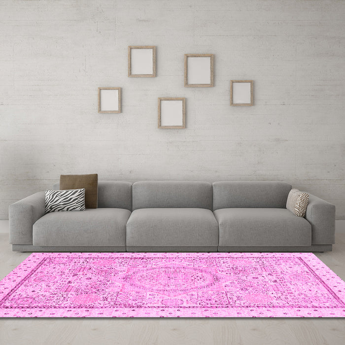 Machine Washable Abstract Pink Modern Rug in a Living Room, wshabs2369pnk