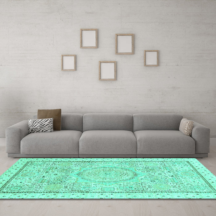 Machine Washable Abstract Turquoise Modern Area Rugs in a Living Room,, wshabs2369turq
