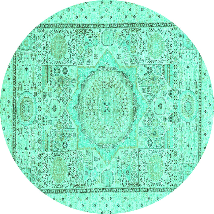Round Machine Washable Abstract Turquoise Modern Area Rugs, wshabs2369turq