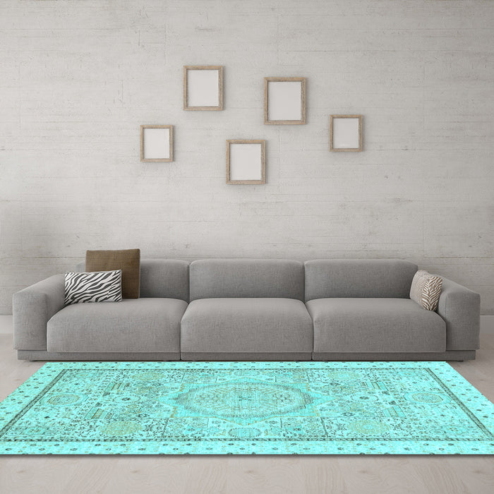 Machine Washable Abstract Light Blue Modern Rug in a Living Room, wshabs2369lblu