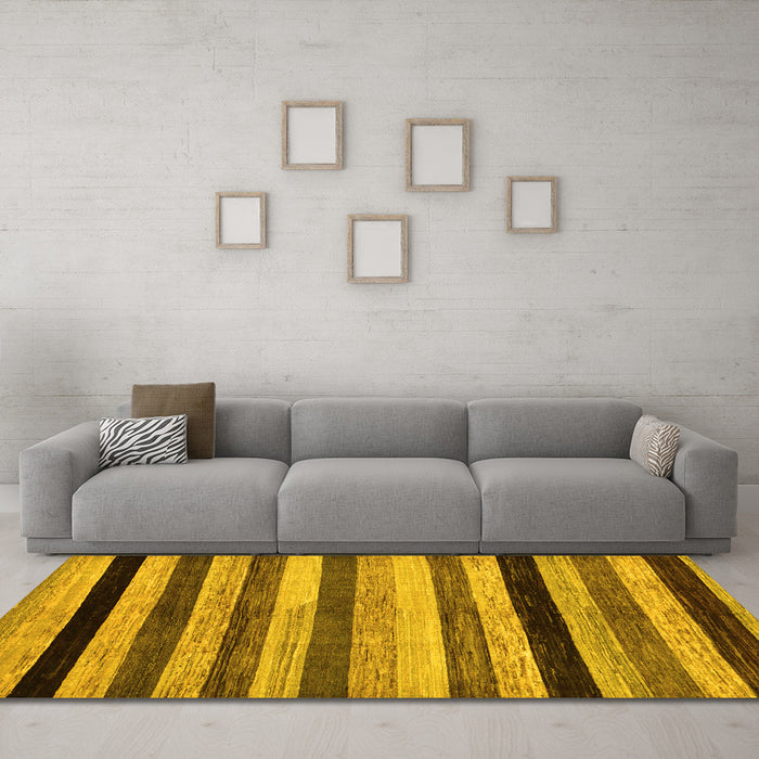 Machine Washable Abstract Yellow Modern Rug in a Living Room, wshabs236yw