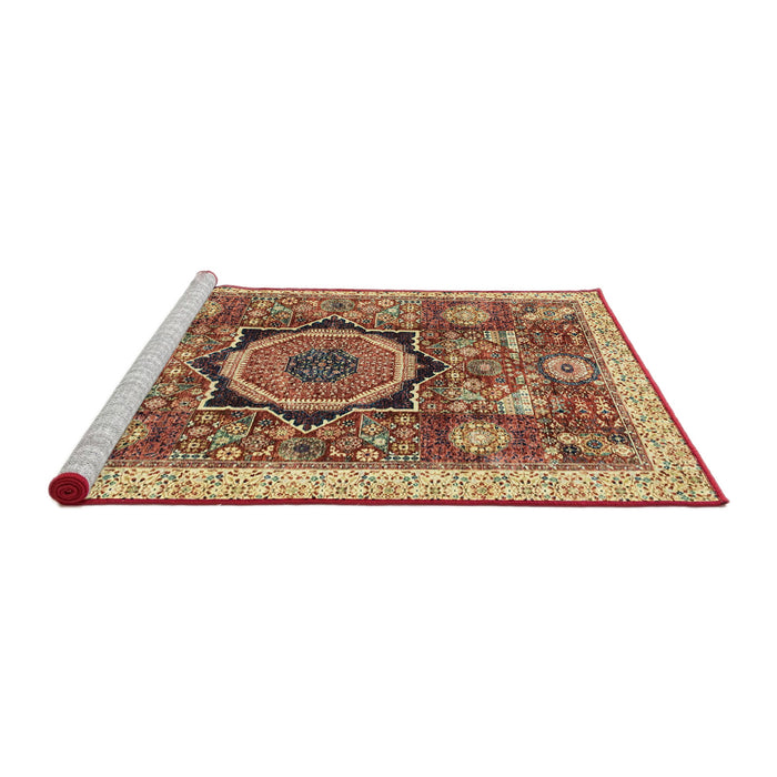 Sideview of Machine Washable Abstract Fire Brick Red Rug, wshabs2370