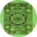 Round Machine Washable Abstract Green Modern Area Rugs, wshabs2370grn