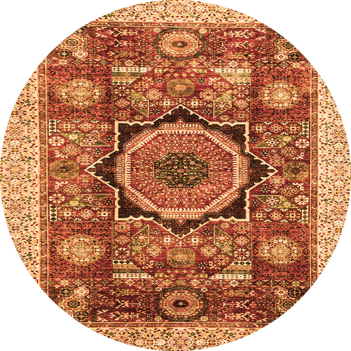 Round Machine Washable Abstract Orange Modern Area Rugs, wshabs2370org