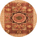 Round Machine Washable Abstract Orange Modern Area Rugs, wshabs2370org