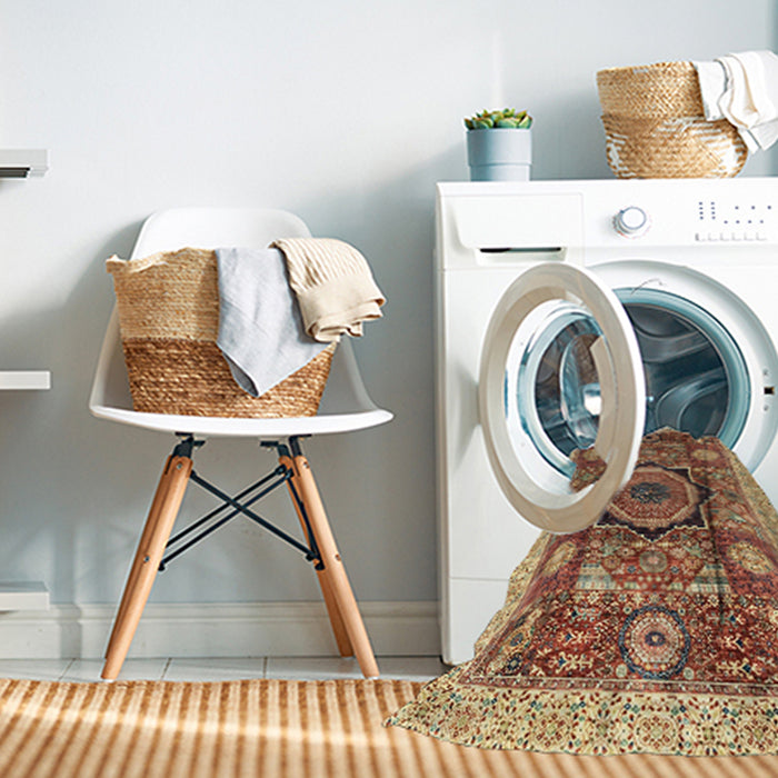 Machine Washable Abstract Fire Brick Red Rug in a Washing Machine, wshabs2370