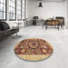 Round Abstract Fire Brick Red Modern Rug in a Office, abs2370