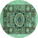 Round Machine Washable Abstract Turquoise Modern Area Rugs, wshabs2370turq