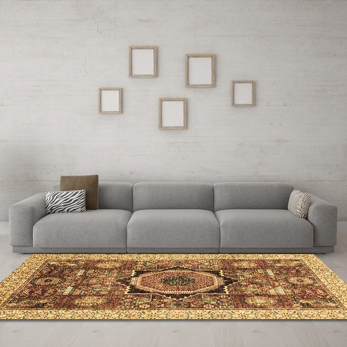 Machine Washable Abstract Brown Modern Rug in a Living Room,, wshabs2370brn