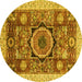 Round Machine Washable Abstract Yellow Modern Rug, wshabs2370yw