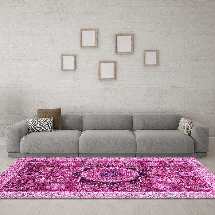 Machine Washable Abstract Pink Modern Rug in a Living Room, wshabs2370pnk