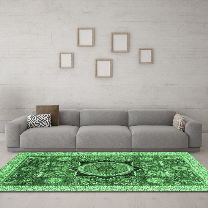 Machine Washable Abstract Emerald Green Modern Area Rugs in a Living Room,, wshabs2370emgrn