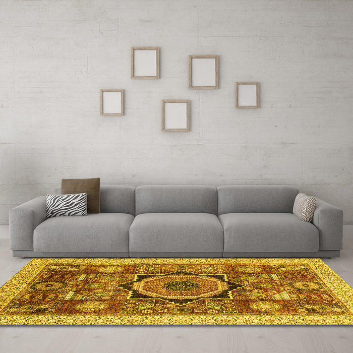 Machine Washable Abstract Yellow Modern Rug in a Living Room, wshabs2370yw