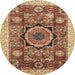 Round Abstract Fire Brick Red Modern Rug, abs2370