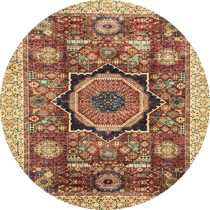 Round Machine Washable Abstract Fire Brick Red Rug, wshabs2370
