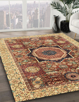 Machine Washable Abstract Fire Brick Red Rug in a Family Room, wshabs2370