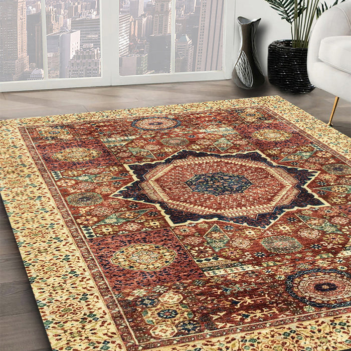 Machine Washable Abstract Fire Brick Red Rug in a Family Room, wshabs2370