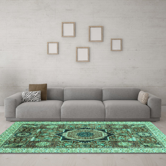 Machine Washable Abstract Turquoise Modern Area Rugs in a Living Room,, wshabs2370turq