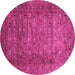 Round Machine Washable Abstract Pink Modern Rug, wshabs2371pnk