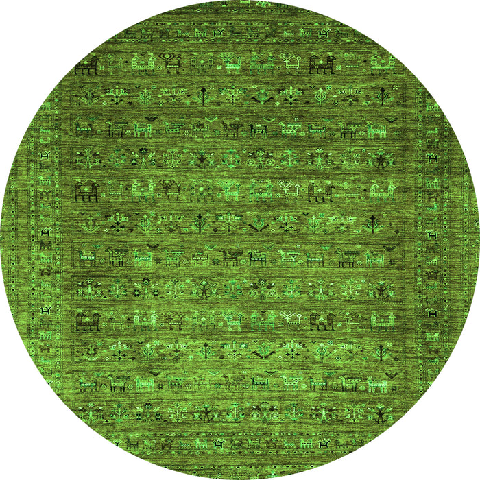 Round Machine Washable Abstract Green Modern Area Rugs, wshabs2371grn
