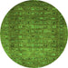 Round Machine Washable Abstract Green Modern Area Rugs, wshabs2371grn