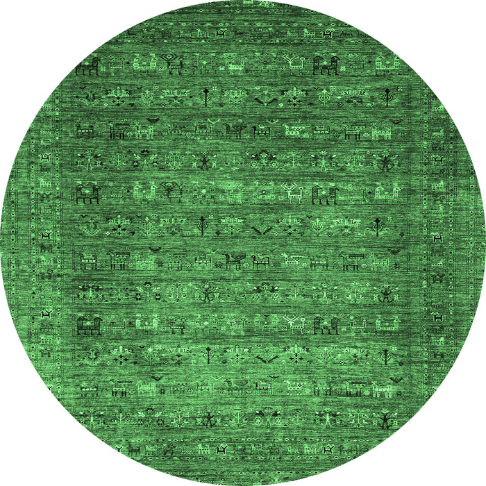 Round Abstract Emerald Green Modern Rug, abs2371emgrn