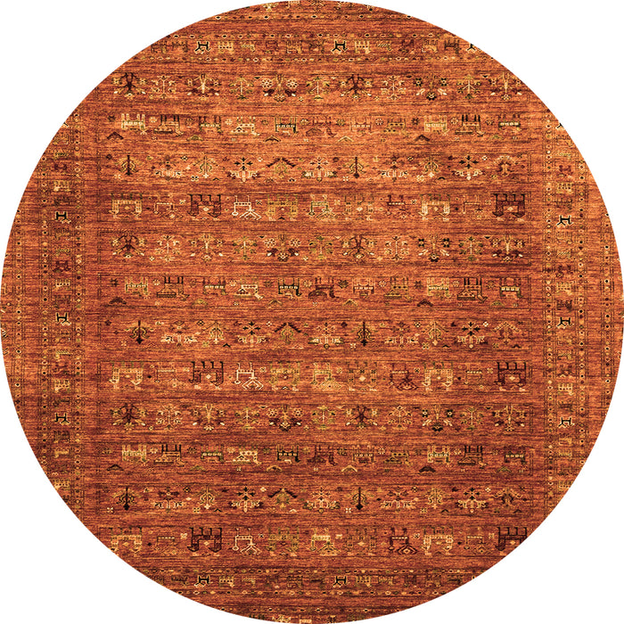 Round Machine Washable Abstract Orange Modern Area Rugs, wshabs2371org