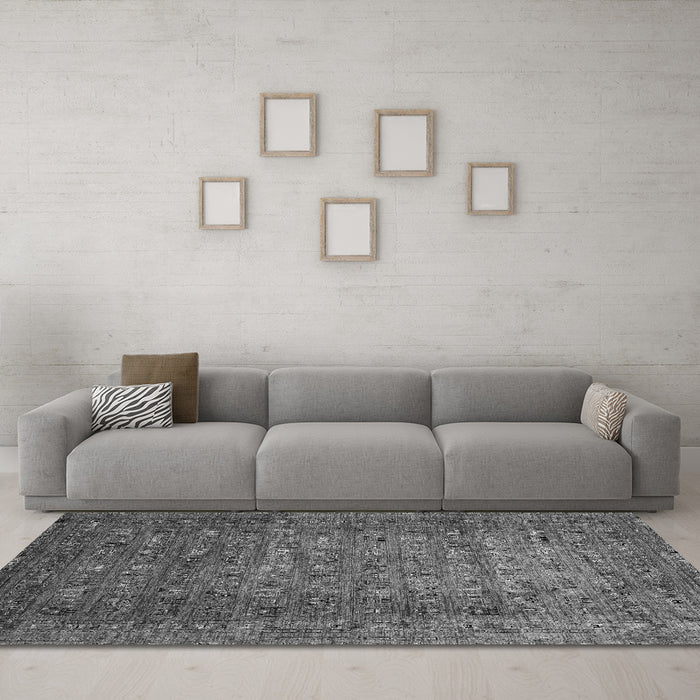Machine Washable Abstract Gray Modern Rug in a Living Room,, wshabs2371gry