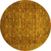 Round Abstract Yellow Modern Rug, abs2371yw