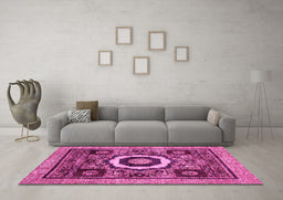Machine Washable Abstract Pink Modern Rug in a Living Room, wshabs2372pnk