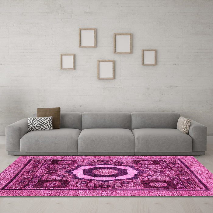 Machine Washable Abstract Pink Modern Rug in a Living Room, wshabs2372pnk