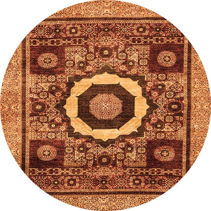 Round Machine Washable Abstract Orange Modern Area Rugs, wshabs2372org