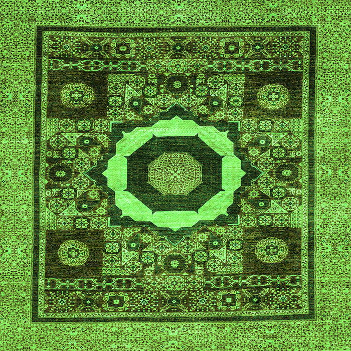 Square Machine Washable Abstract Green Modern Area Rugs, wshabs2372grn