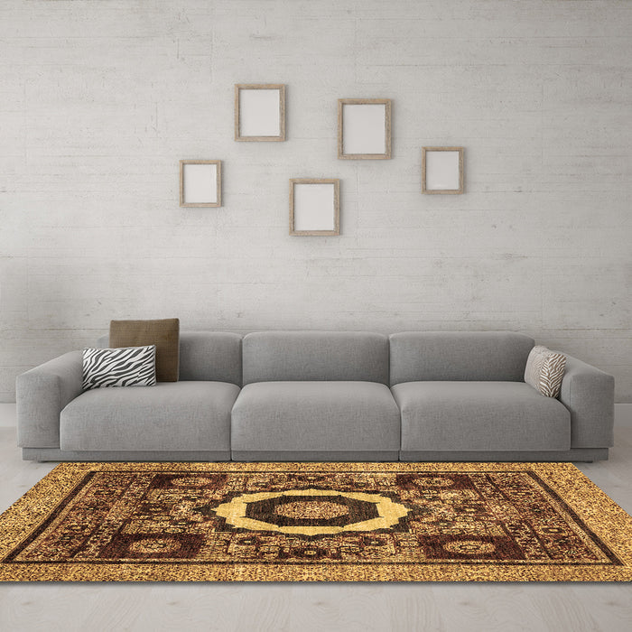 Machine Washable Abstract Brown Modern Rug in a Living Room,, wshabs2372brn