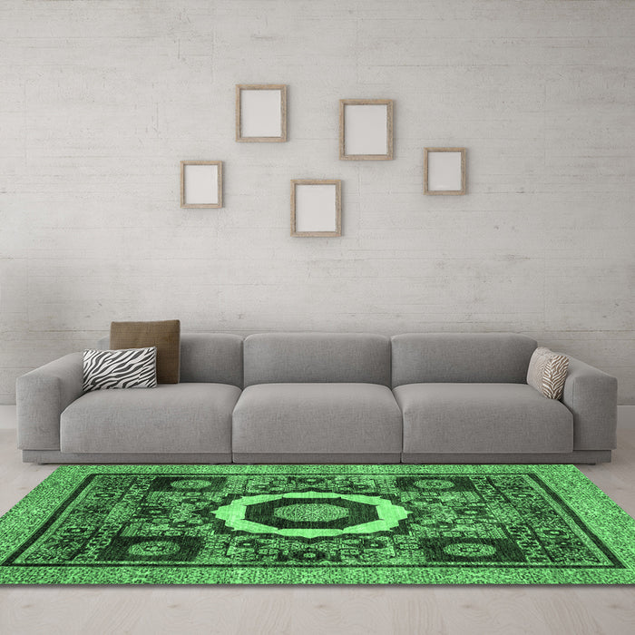 Machine Washable Abstract Emerald Green Modern Area Rugs in a Living Room,, wshabs2372emgrn