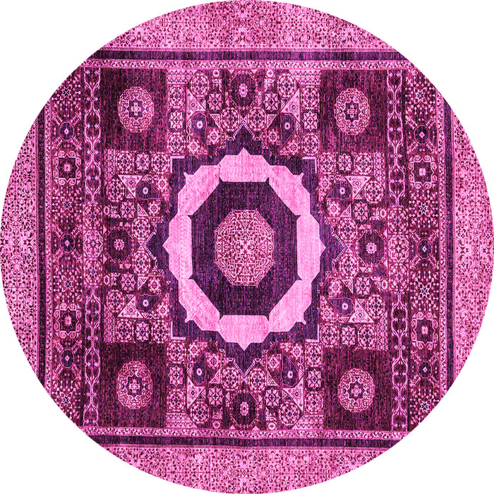 Round Machine Washable Abstract Pink Modern Rug, wshabs2372pnk