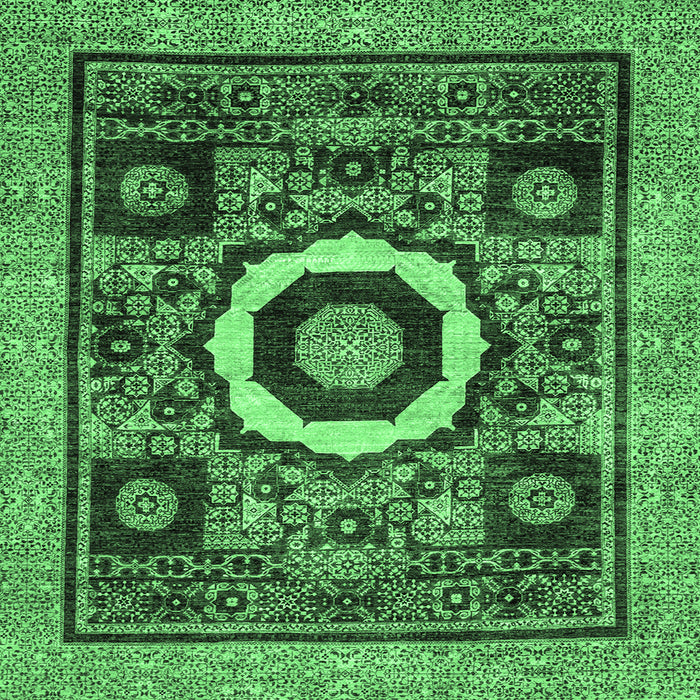 Square Machine Washable Abstract Emerald Green Modern Area Rugs, wshabs2372emgrn