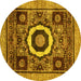 Round Abstract Yellow Modern Rug, abs2372yw