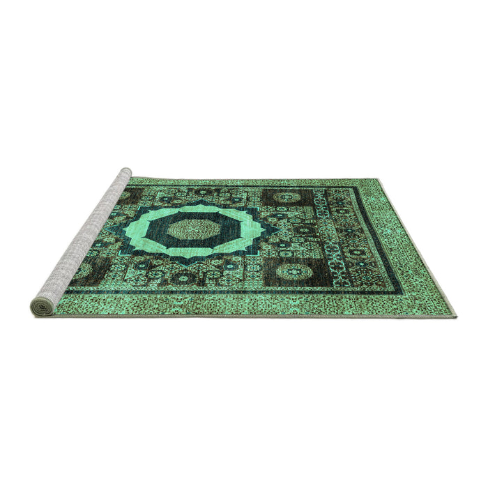 Sideview of Machine Washable Abstract Turquoise Modern Area Rugs, wshabs2372turq