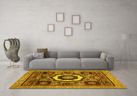 Machine Washable Abstract Yellow Modern Rug, wshabs2372yw