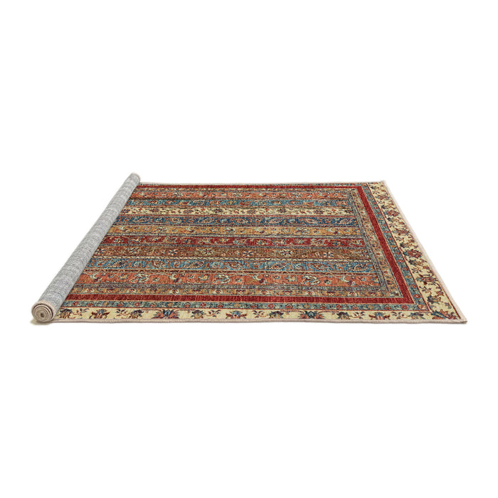 Sideview of Machine Washable Abstract Brown Red Rug, wshabs2373
