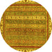 Round Abstract Yellow Modern Rug, abs2373yw