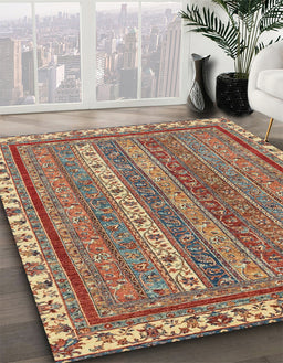 Abstract Brown Red Modern Rug in Family Room, abs2373