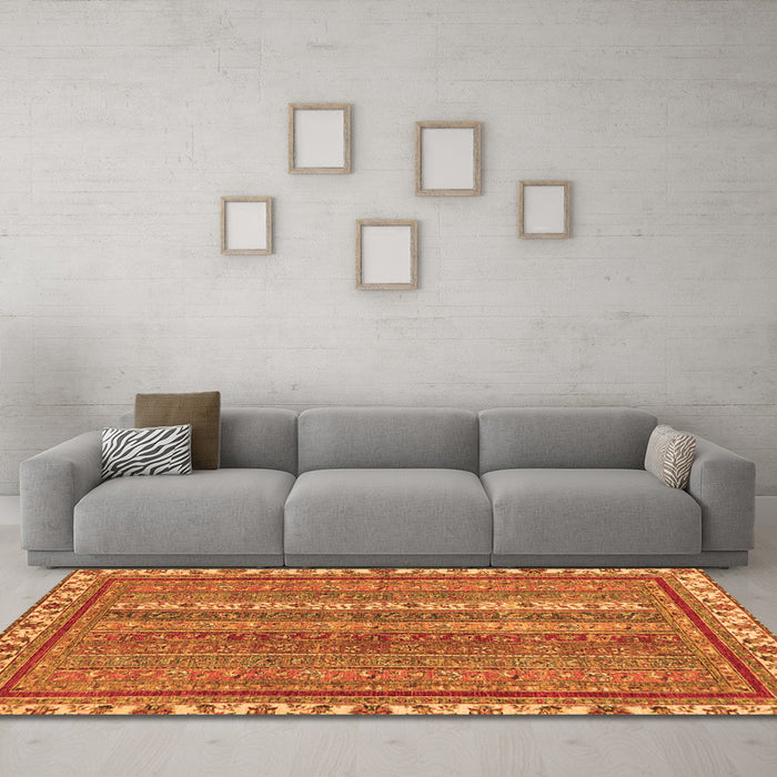 Machine Washable Abstract Orange Modern Area Rugs in a Living Room, wshabs2373org