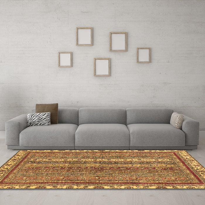 Machine Washable Abstract Brown Modern Rug in a Living Room,, wshabs2373brn