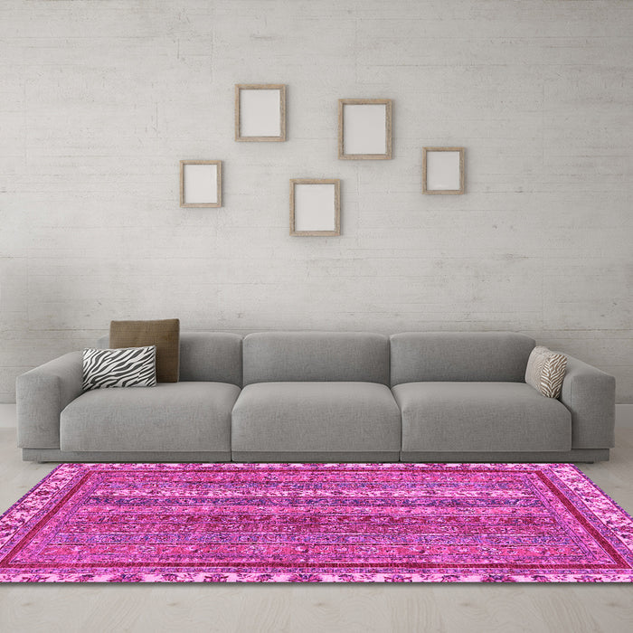 Machine Washable Abstract Pink Modern Rug in a Living Room, wshabs2373pnk