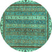 Round Machine Washable Abstract Turquoise Modern Area Rugs, wshabs2373turq